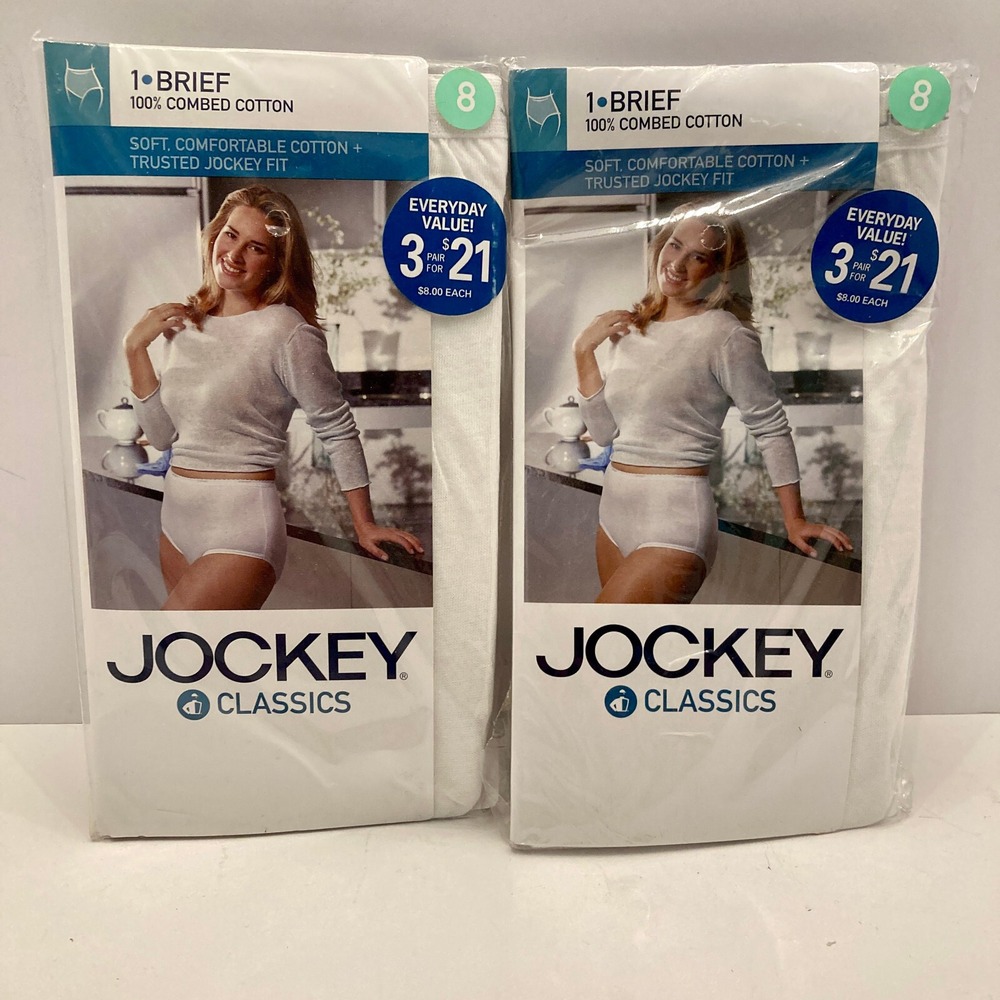 VTG 2 pairs Jockey Brief Underwear Womens 8‎ White Cotton Y2K 2003 Navy Exchange